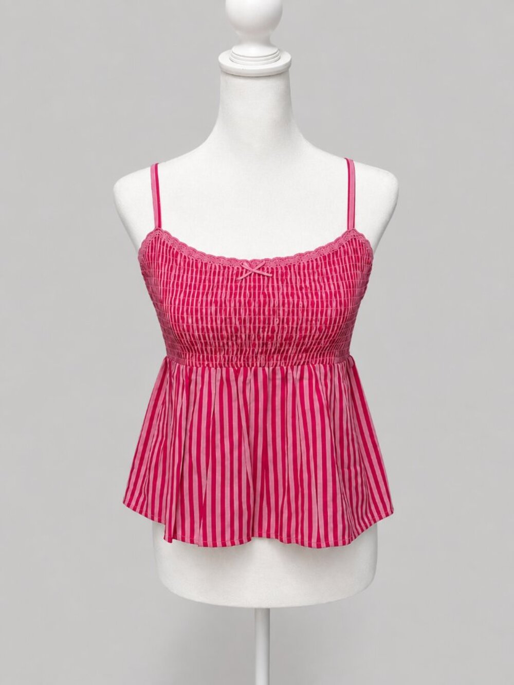 No Boundaries Pink Striped Smocked Babydoll Cami Top – Women’s Small NWT
